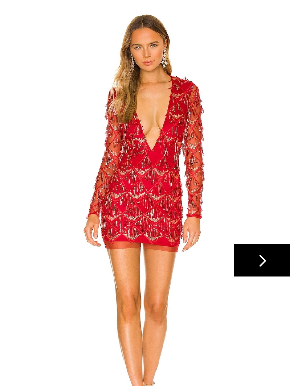 superdown Red Beaded Mini Dress